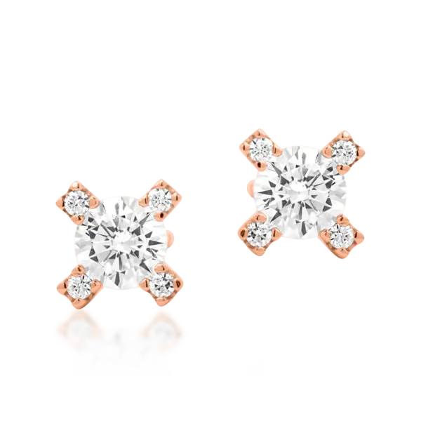 Cercei geometrici din aur roz cu zirconia