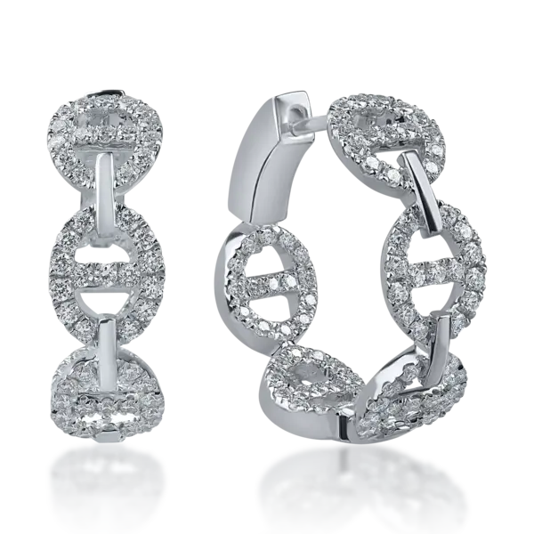 Cercei hoop din aur alb cu diamante de 1ct