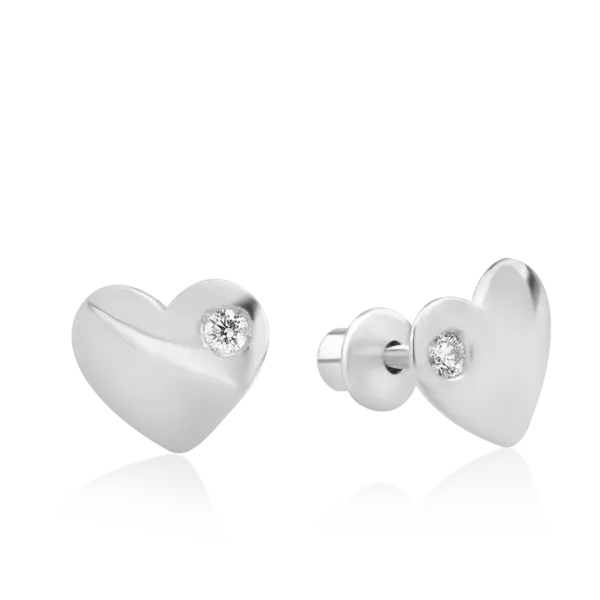 Cercei inimi din aur alb cu diamante de 0.04ct pentru copii