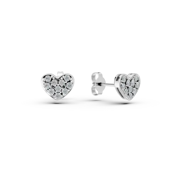 Cercei inimi din aur alb cu diamante de 0.2ct