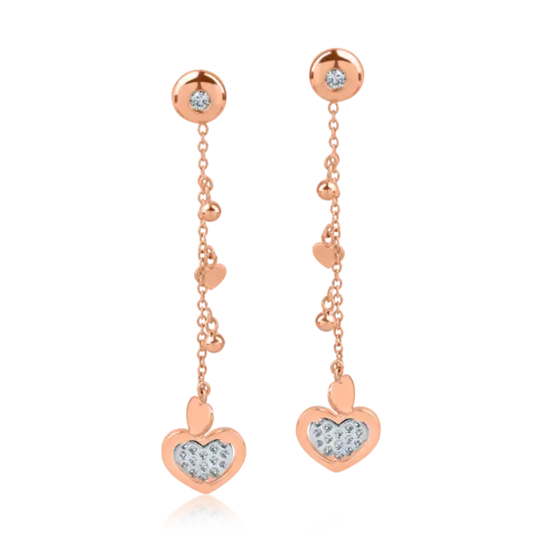 Cercei inimi din aur roz cu diamante de 0.22ct