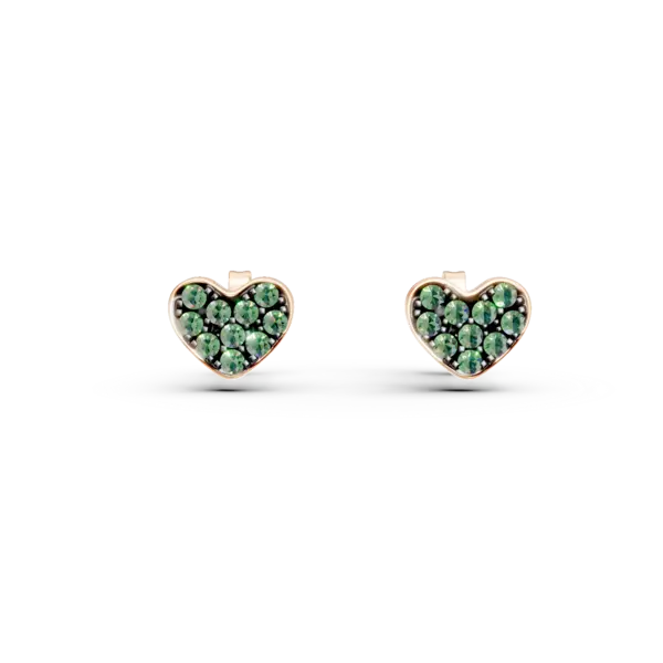 Cercei inimi din aur roz cu smaralde de 0.19ct