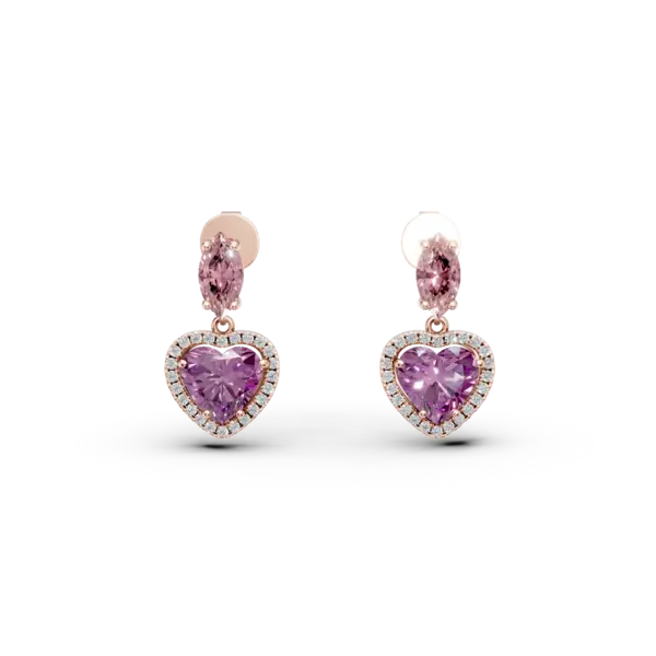 Cercei inimioare din aur roz cu pietre pretioase si semipretioase de 3.4ct