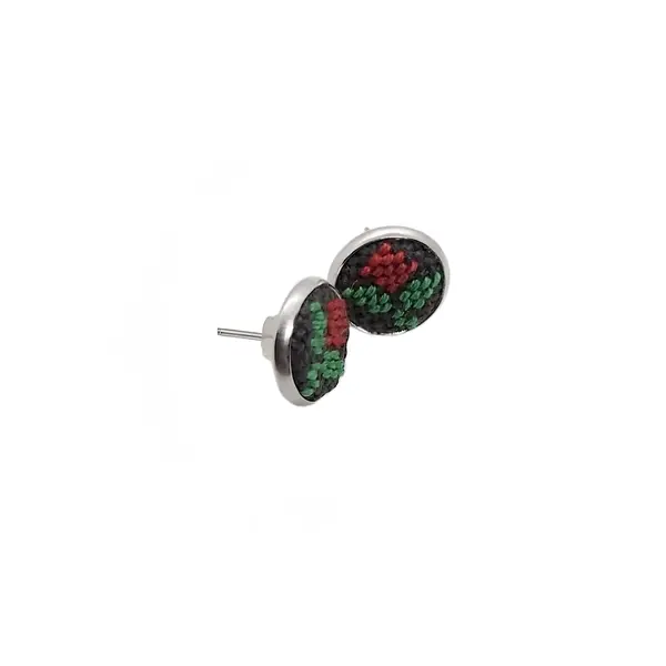 Cercei inox tip surub cu broderie florala, diametru 10 mm