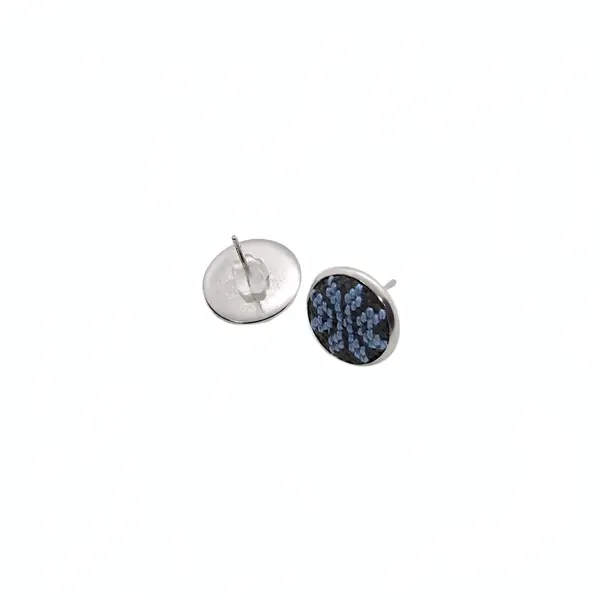Cercei inox tip surub cu broderie geometrica, diametru 10 mm Albastru, Panza pictata
