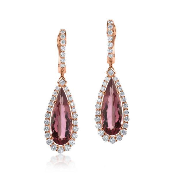 Cercei lacrima din aur roz cu turmaline de 4.51ct si diamante de 0.88ct