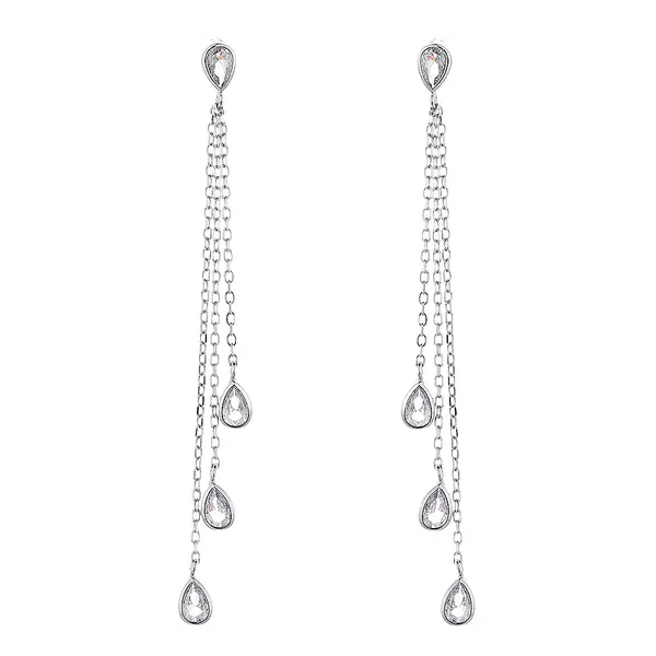 Cercei lungi argint 925, JW851, model picatura, placati cu rodiu