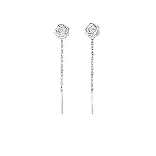 Cercei lungi argint 925, JW963, model trandafir, placati cu rodiu