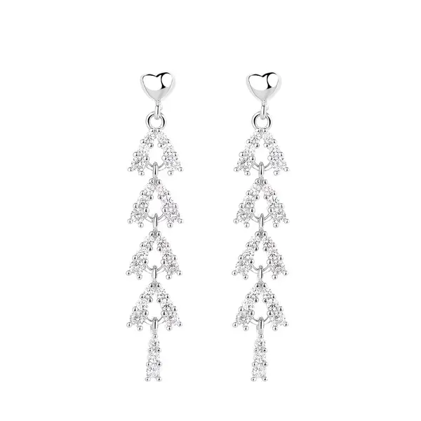 Cercei lungi de argint 925, JW1612, model cu pietre, placati cu rodiu