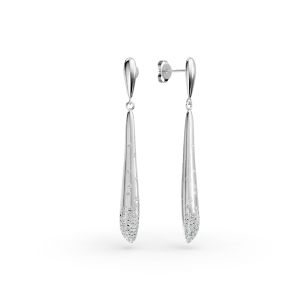 Cercei lungi din aur alb cu diamante de 0.5ct
