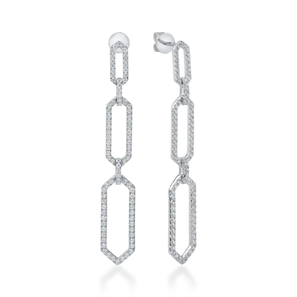 Cercei lungi din aur alb cu diamante de 1.1ct