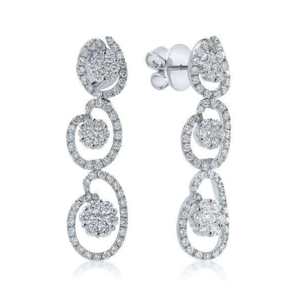 Cercei lungi din aur alb cu diamante de 2.1ct