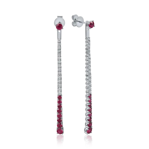 Cercei lungi din aur alb cu rubine de 1.4ct si diamante de 0.7ct
