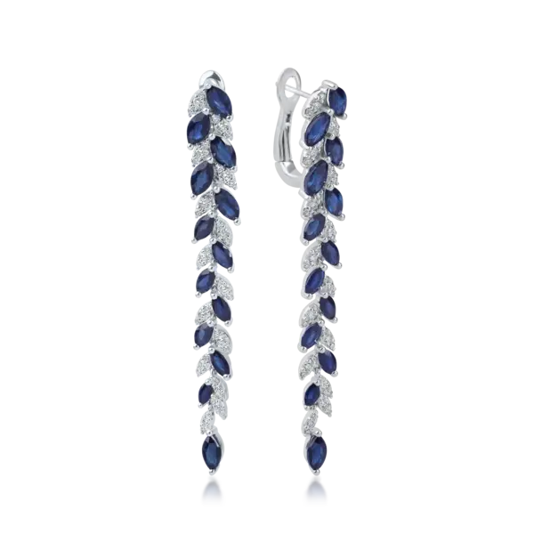 Cercei lungi din aur alb cu safire de 6.6ct si diamante de 0.84ct