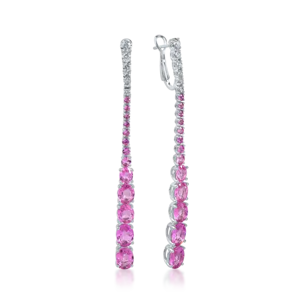 Cercei lungi din aur alb cu safire roz de 8.88ct si diamante de 0.65ct
