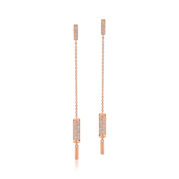 Cercei lungi din aur roz cu diamante de 0.2ct