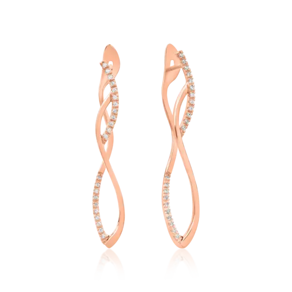 Cercei lungi din aur roz cu zirconia microsetting