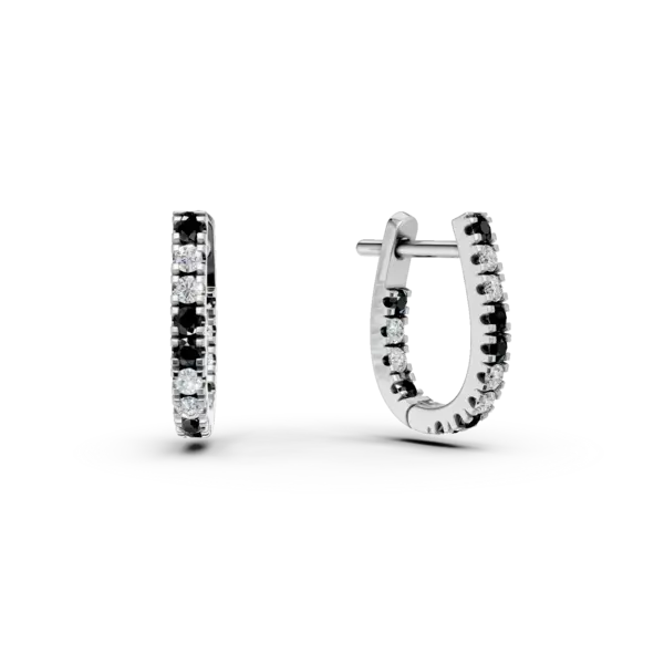 Cercei minimalisti din aur alb cu diamante negre si incolore de 1.2ct
