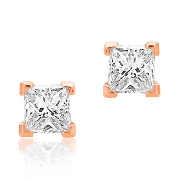 Cercei minimalisti din aur roz cu diamante princess de 0.36ct
