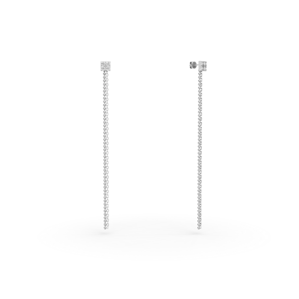 Cercei minimalisti lungi din aur alb cu diamante de 0.1ct