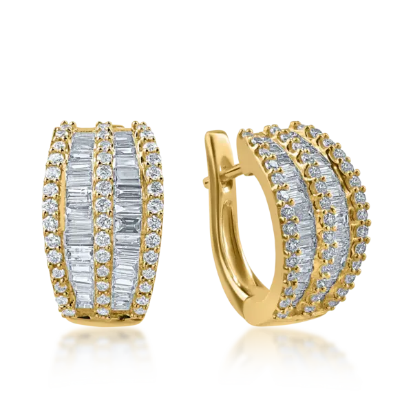 Cercei on-ear din aur galben cu diamante baguette si rotunde de 1ct