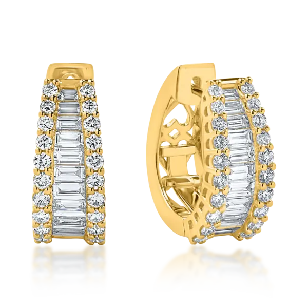 Cercei on ear din aur galben cu diamante baguette si rotunde de 1.9ct