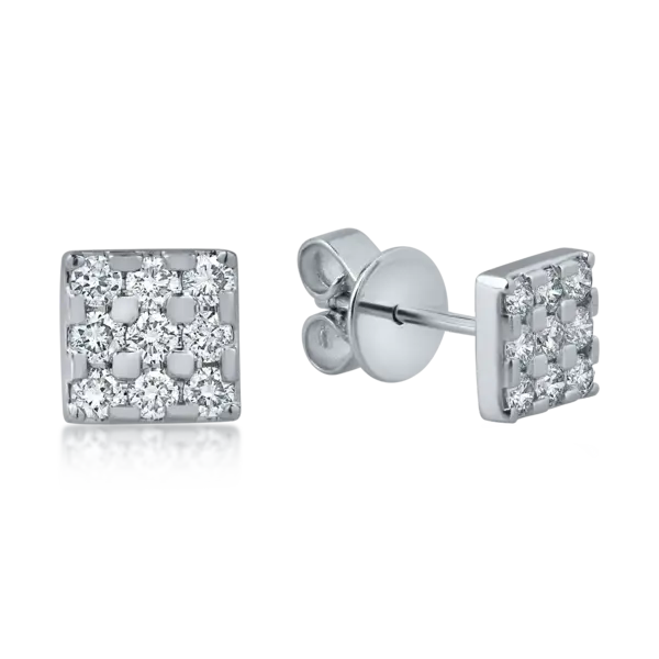 Cercei patrati din aur alb cu diamante de 0.4ct