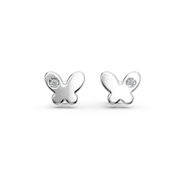 Cercei pentru copii cu fluturasi din aur alb cu diamante de 0.02ct
