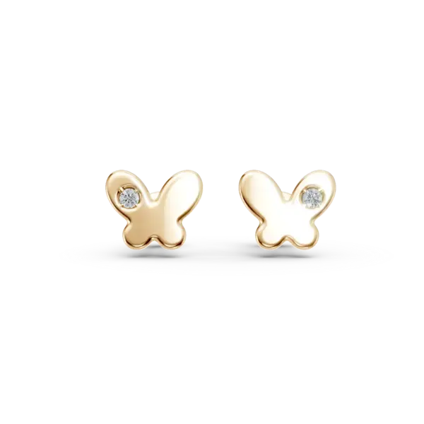 Cercei pentru copii cu fluturasi din aur galben cu diamante de 0.02ct