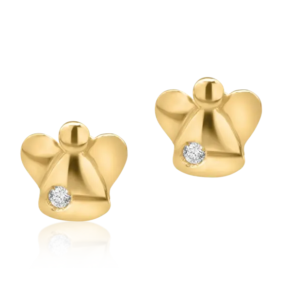 Cercei pentru copii cu ingeras din aur galben cu diamante de 0.04ct