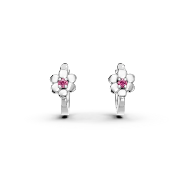 Cercei pentru copii floricele din aur alb cu safire roz de 0.072ct