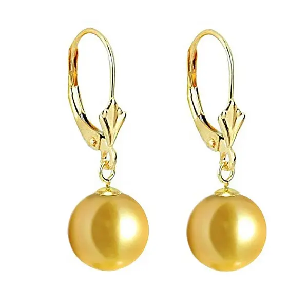 Cercei Perle Akoya Aurii 8 mm, AAA, Aur 14K (aur 585), Montura cu Tortita KASKADDA