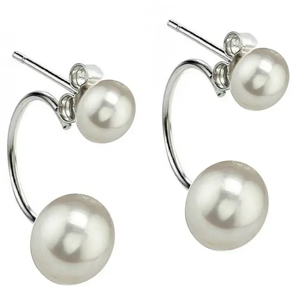 Cercei Perle Albe Double 2 in 1, 7-10 mm, Argint 925 Placat cu Platina KASKADDA