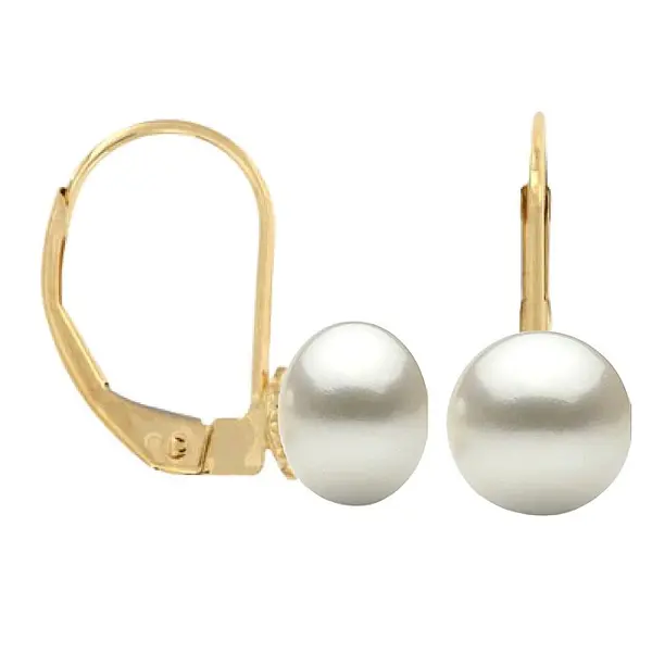 Cercei Perle Albe Naturale 7-8 mm, Aur Galben 14K, Forma Buton, Tortita Inchisa KASKADDA