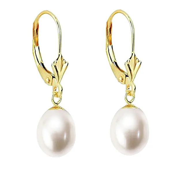 Cercei Perle Albe, Naturale, Forma Lacrima 8 5 mm E i Aur Galben 14K KASKADDA