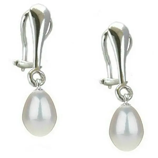 Cercei Perle Albe Teardrop cu Clips, Argint 925 - Fara Gauri KASKADDA