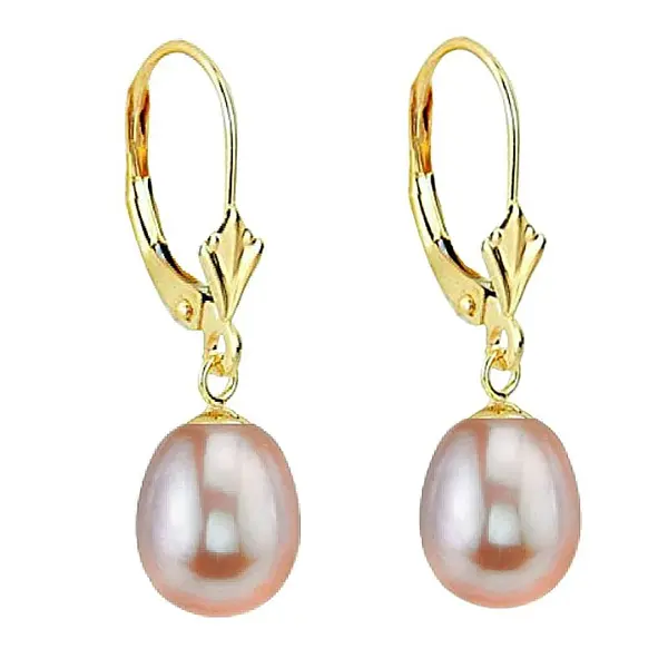 Cercei Perle Lavanda, Naturale, Forma Lacrima 8 5 mm si Aur Galben 14K KASKADDA