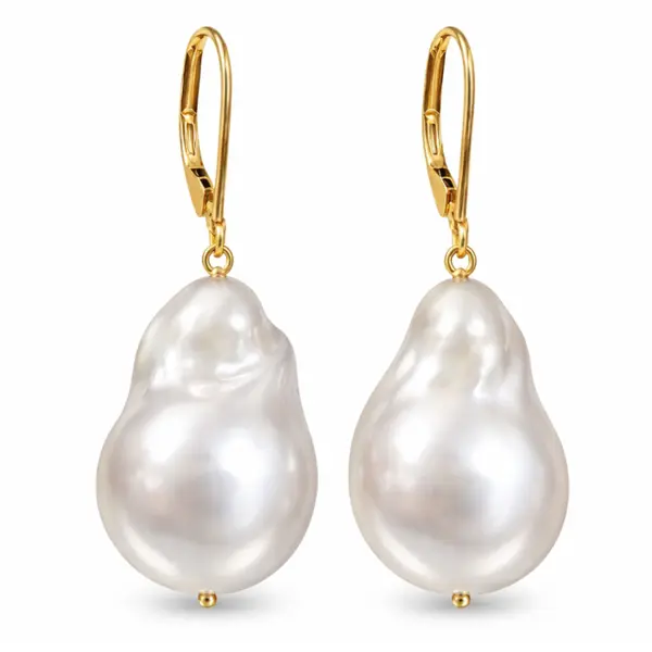 Cercei Perle Mari Baroque Edison Albe, Aur 14K, Forma Organica KASKADDA