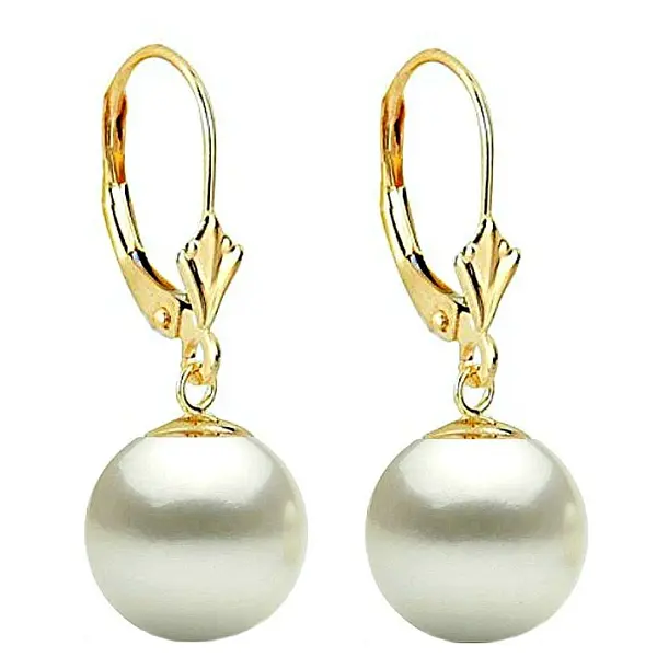 Cercei Perle Mari, Naturale, 10 mm, Rotunde, AAA, Aur 14K (aur 585), Model Lalea KASKADDA