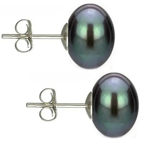 Cercei Perle Mari Negre, Naturale, 9-10 mm, Tip surub, Argint 925 - Calitate AAA KASKADDA