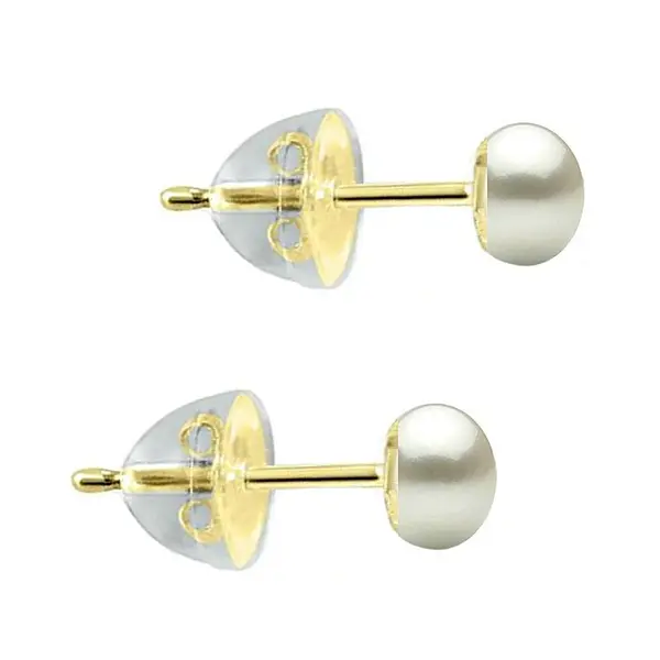 Cercei Perle Naturale Albe 5-6 mm, AAA, Aur 14K (aur 585), Tip surub cu Fluturasi Aur in Silicon KASKADDA