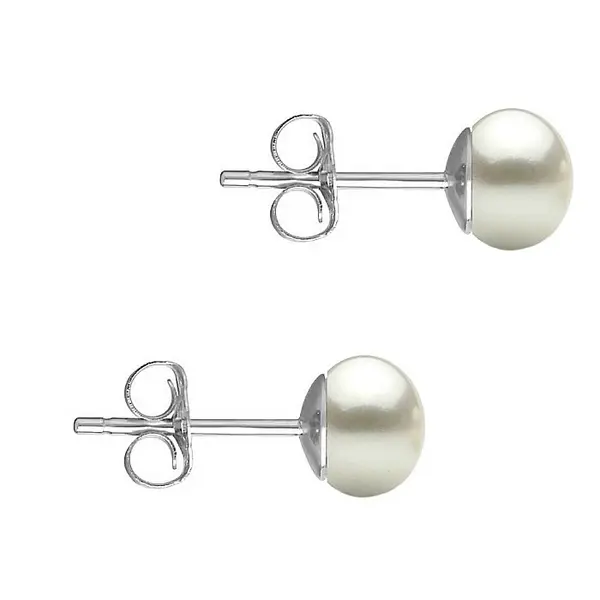Cercei Perle Naturale Albe 5-6 mm, Buton AAA, Aur Alb 14K (aur 585), Tip surub KASKADDA