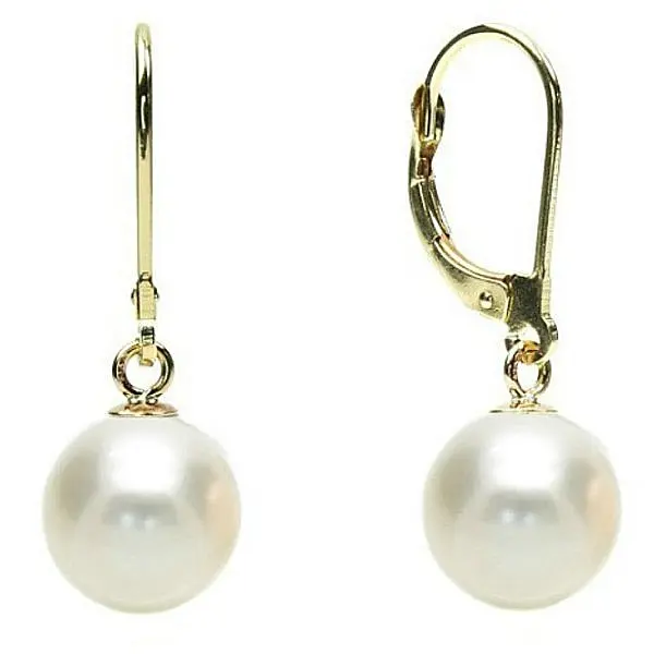 Cercei Perle Naturale Albe 7-8 mm, Rotunde AAA, Aur 14K (aur 585), Tortita Inchisa KASKADDA