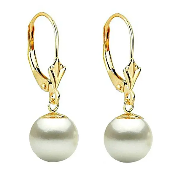 Cercei Perle Naturale Albe 8 mm, Rotunde AAA, Aur 14K (aur 585), Model Lalea KASKADDA