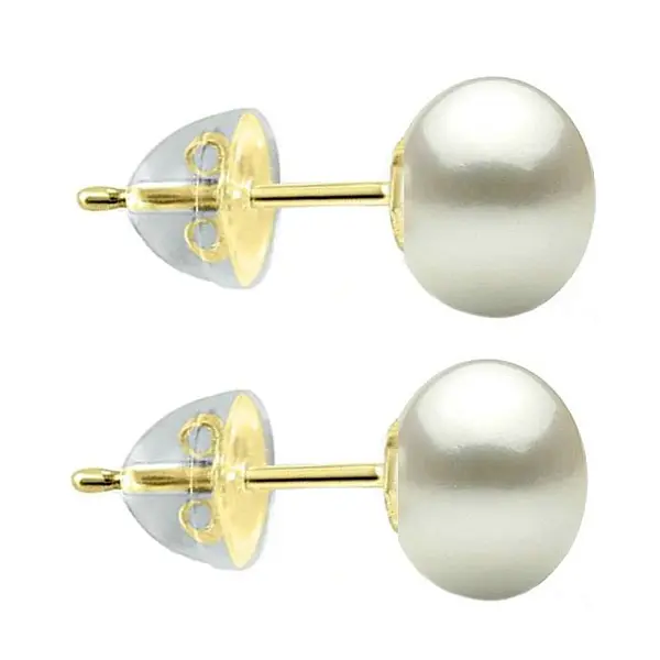 Cercei Perle Naturale Albe 9-10 mm, AAA, Aur 14K (aur 585), Tip surub cu Fluturasi Silicon KASKADDA