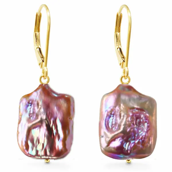 Cercei Perle Naturale Baroque Multicolore 16,5A 25 mm, Aur 14K (aur 585), Tortita Inchisa KASKADDA