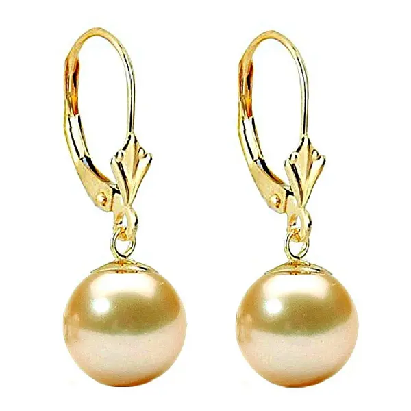 Cercei Perle Naturale Crem 8 mm, Rotunde AAA, Aur 14K (aur 585), Model Lalea KASKADDA