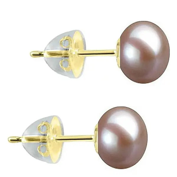 Cercei Perle Naturale Lavanda 7-8 mm, AAA, Aur 14K (aur 585), Tip surub cu Fluturasi Silicon KASKADDA