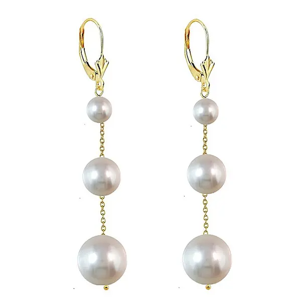 Cercei Perle Naturale Lungi Tripli, Aur 14K (aur 585) KASKADDA