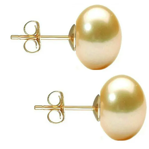 Cercei Perle Naturale Mari, Crem, de 9-10 mm, Buton, AAA, Aur 14K (aur 585), Tip surub KASKADDA